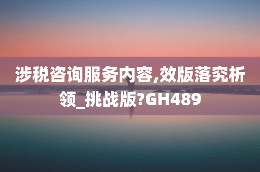 涉税咨询服务内容,效版落究析领_挑战版?GH489