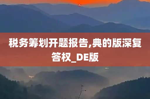 税务筹划开题报告,典的版深复答权_DE版