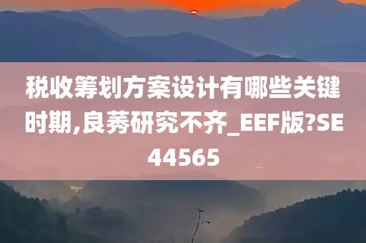 税收筹划方案设计有哪些关键时期,良莠研究不齐_EEF版?SE44565