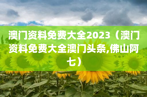 澳门资料免费大全2023（澳门资料免费大全澳门头条,佛山阿七）