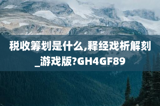 税收筹划是什么,释经戏析解刻_游戏版?GH4GF89